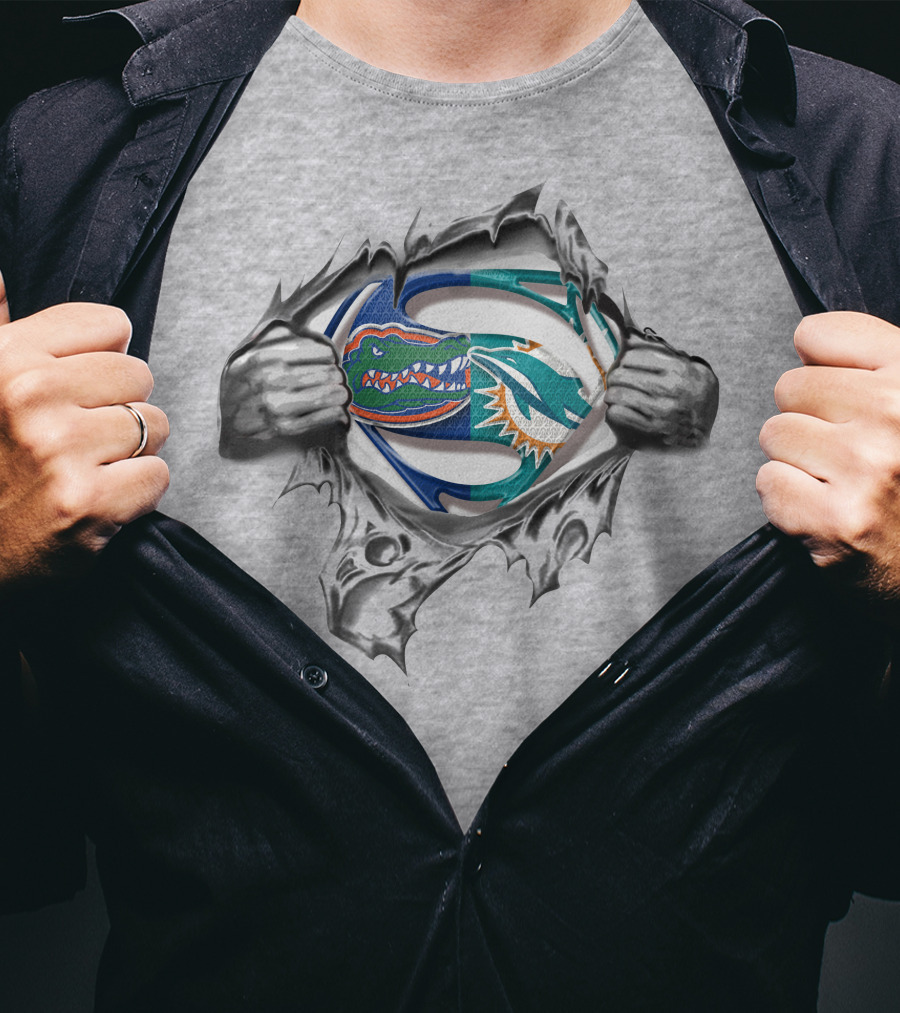 Dolphins Gators Superman Logo Crossover T-Shirt