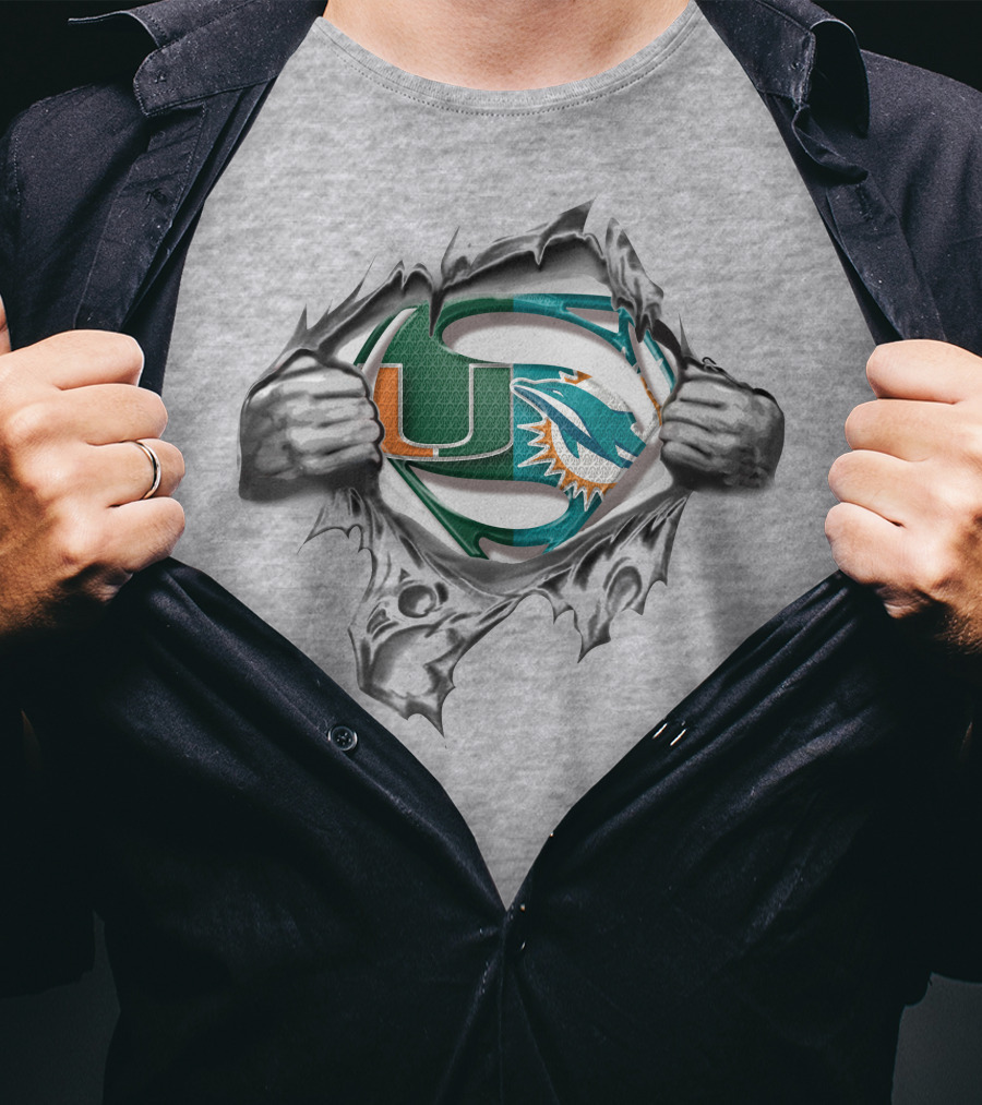 Dolphins Hurricanes Superman Logo Mashup T-Shirt