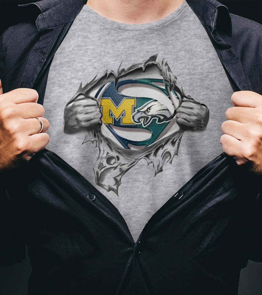 Eagles Wolverines Super Man Logo Mashup With Iconic Symbols T-Shirt