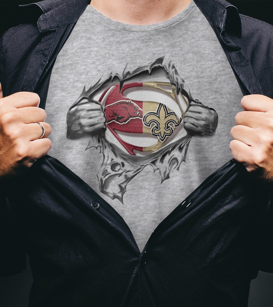 Razorbacks Saints Superman Logo Mashup T-Shirt