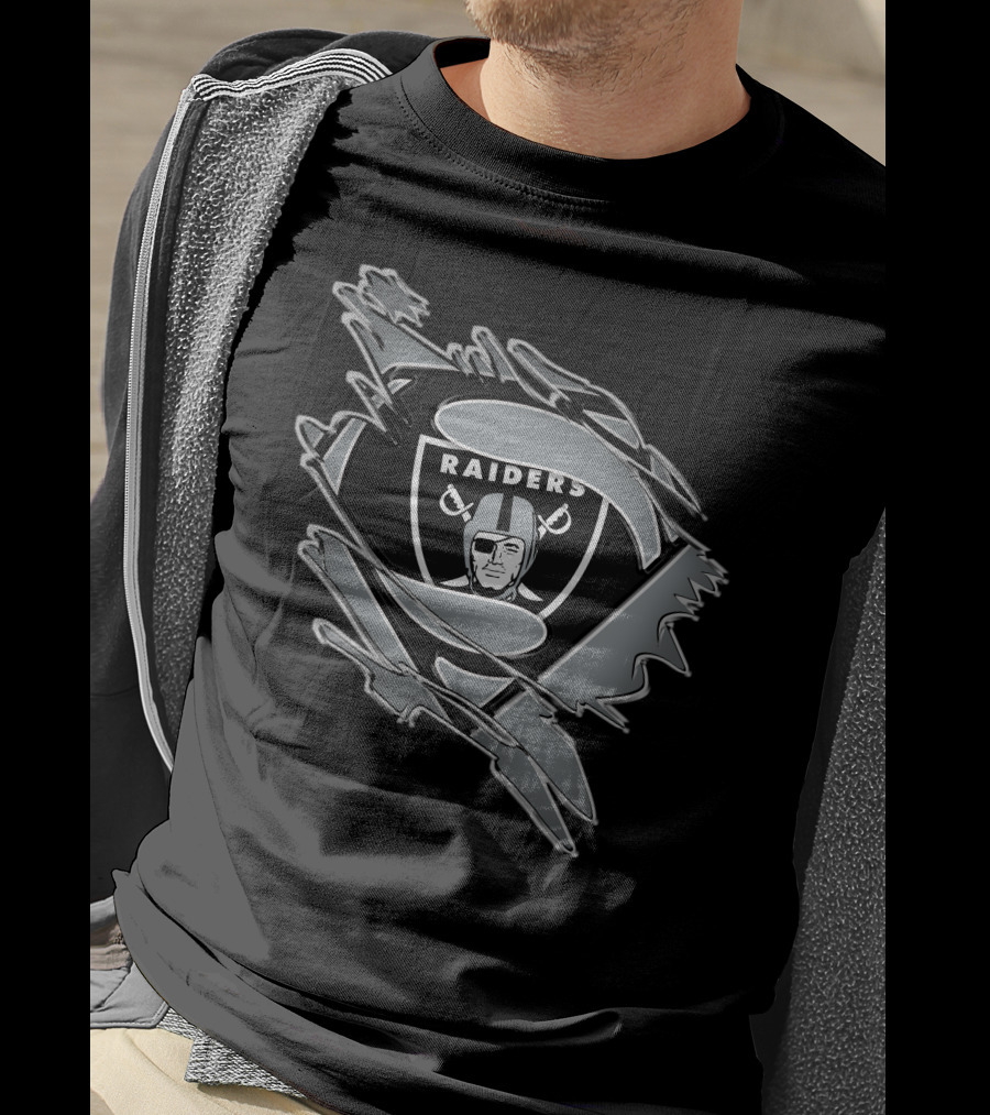 Raiders Shield Emblem With Torn Superhero Suit T-Shirt