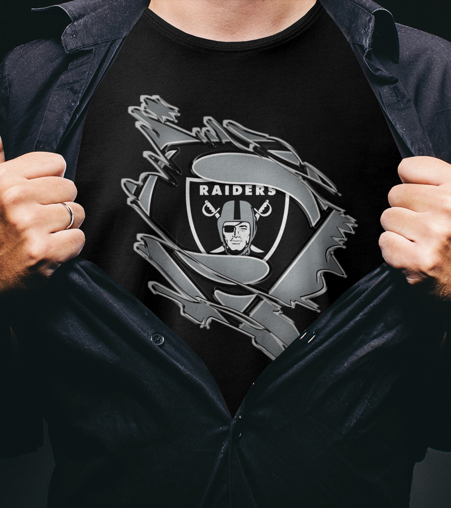 Raiders Shield Emblem With Torn Superhero Suit T-Shirt