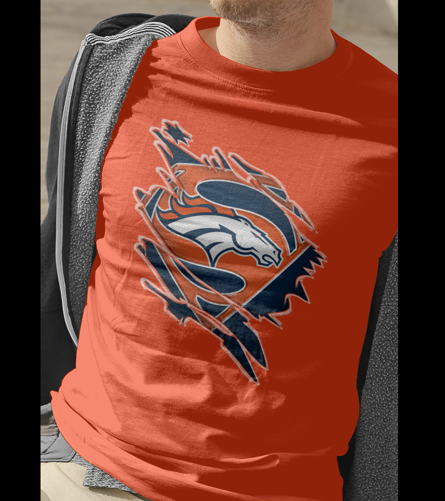 Broncos Super Logo Combines With Superhero Emblem On Bold Orange T-Shirt