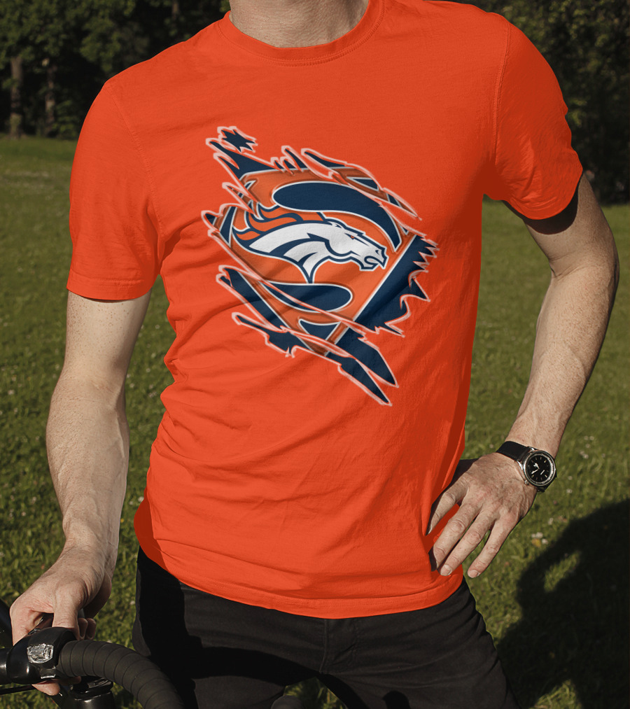 Broncos Super Logo Combines With Superhero Emblem On Bold Orange T-Shirt