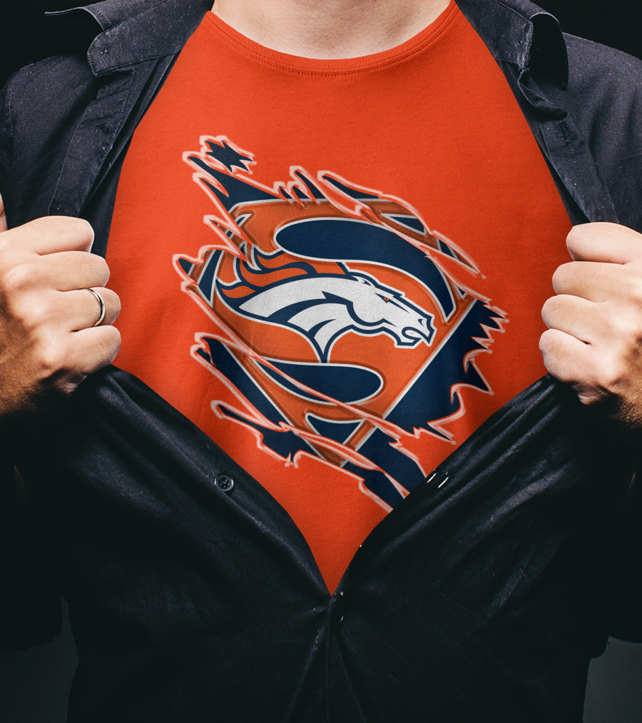 Broncos Super Logo Combines With Superhero Emblem On Bold Orange T-Shirt