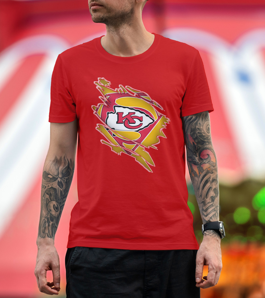 Kansas City Chiefs Super Man Logo Design Red T-Shirt