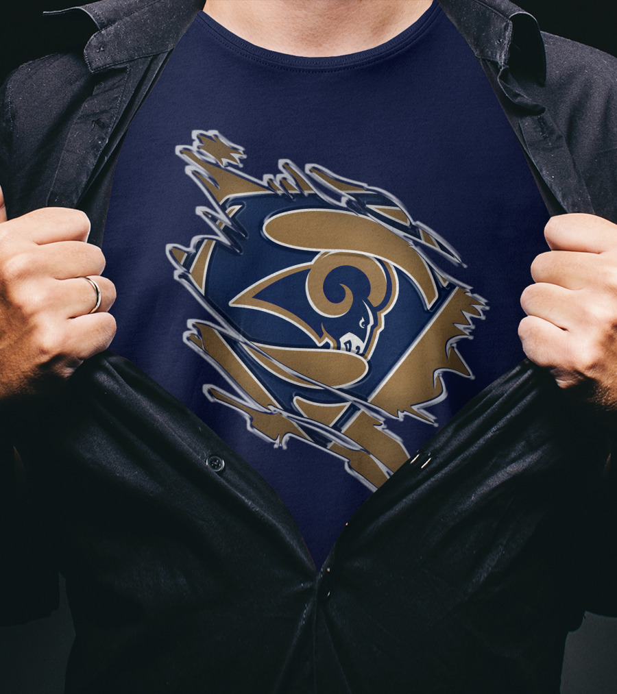Rams Super Man Logo With Rip Effect T-Shirt