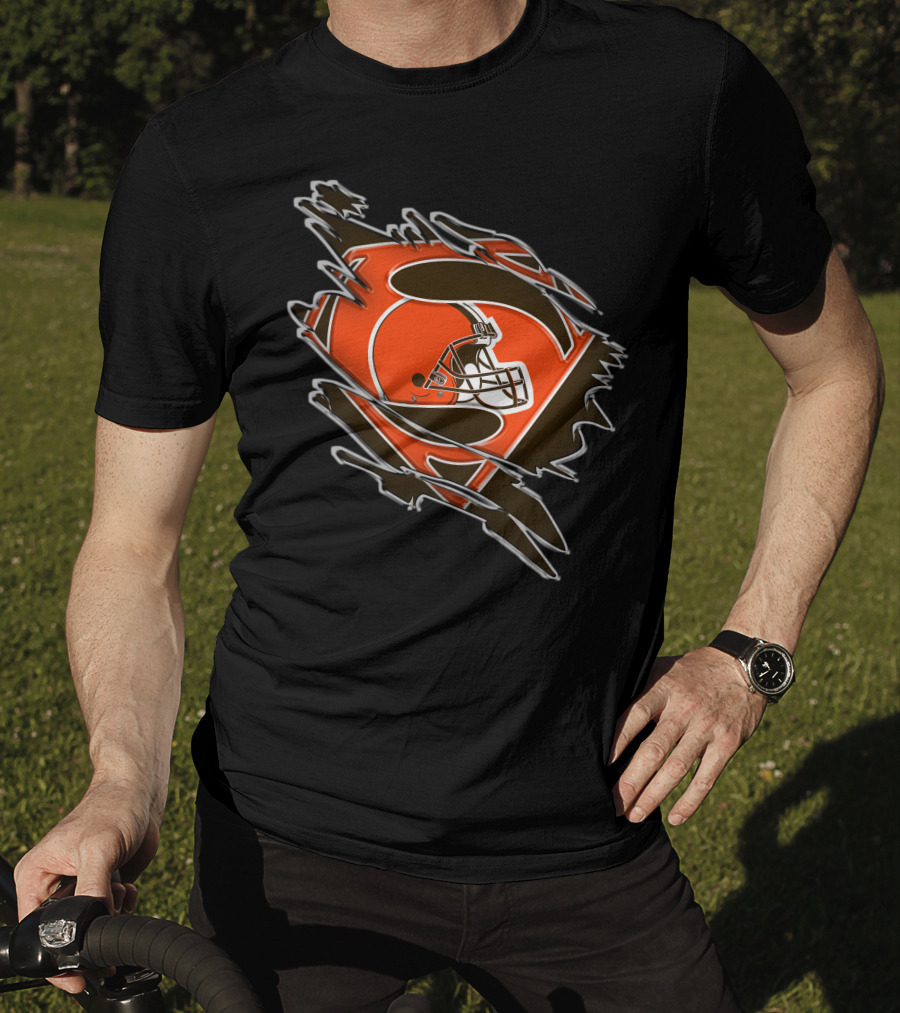 Browns Superman Football Logo Rip T-Shirt
