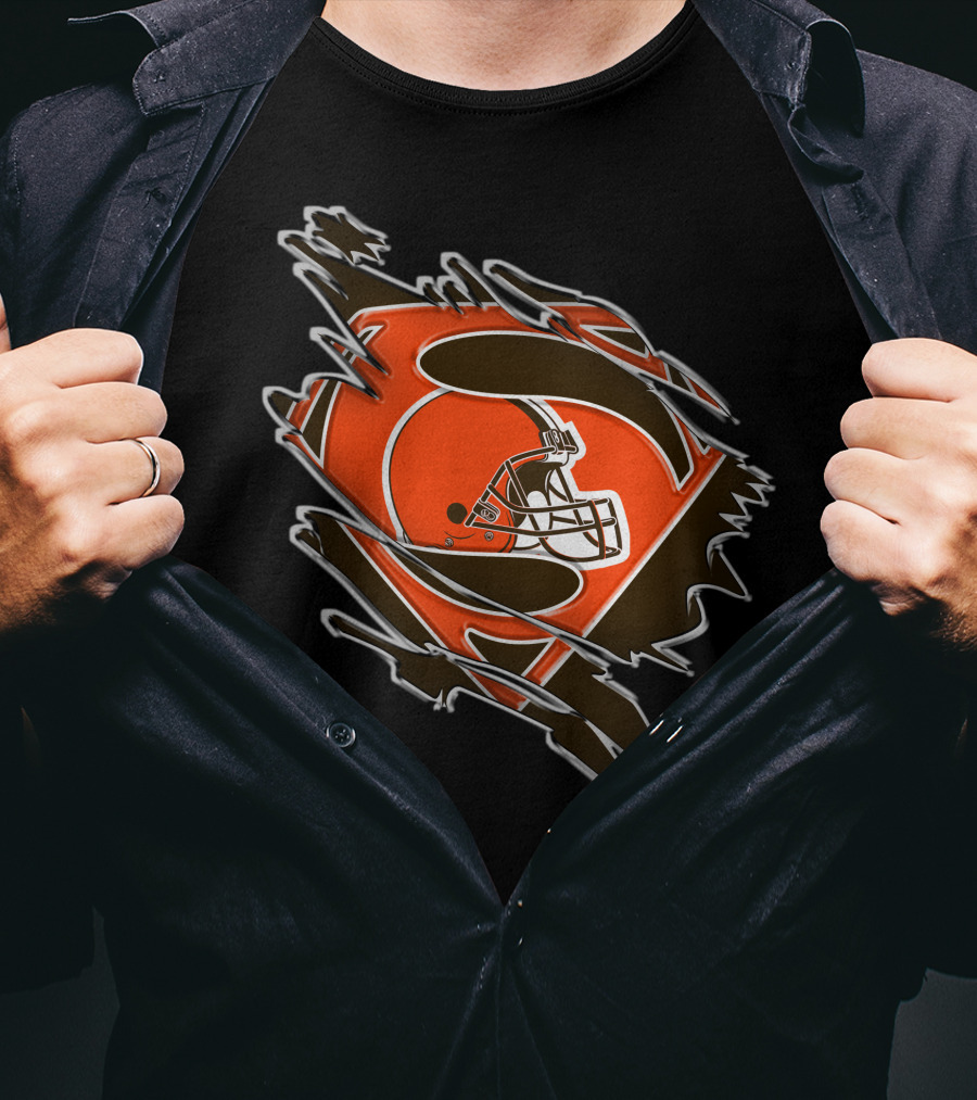 Browns Superman Football Logo Rip T-Shirt