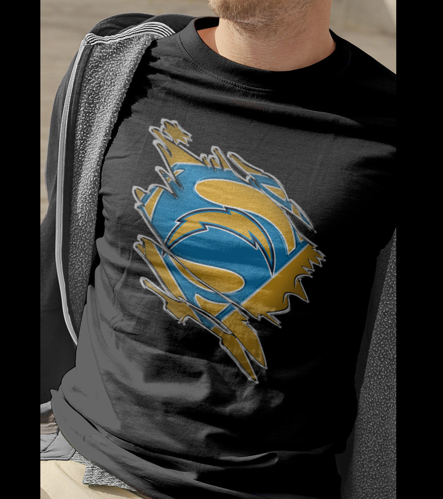 Chargers Superman Logo Blue And Yellow Comic Book T-Shirt