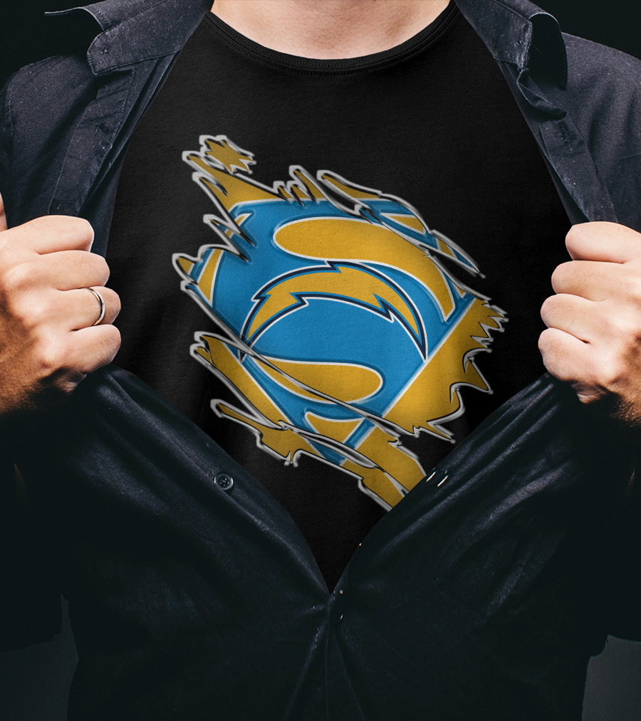 Chargers Superman Logo Blue And Yellow Comic Book T-Shirt