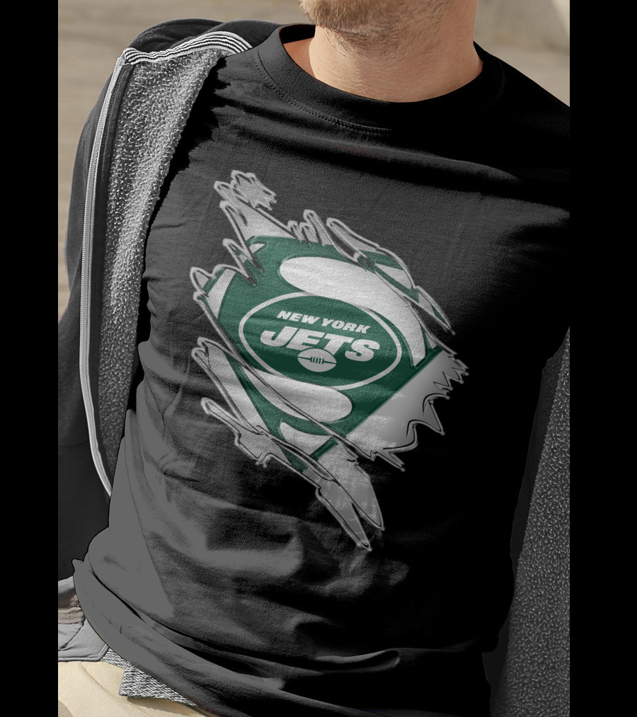 New York Jets Super Man Logo Rip T-Shirt