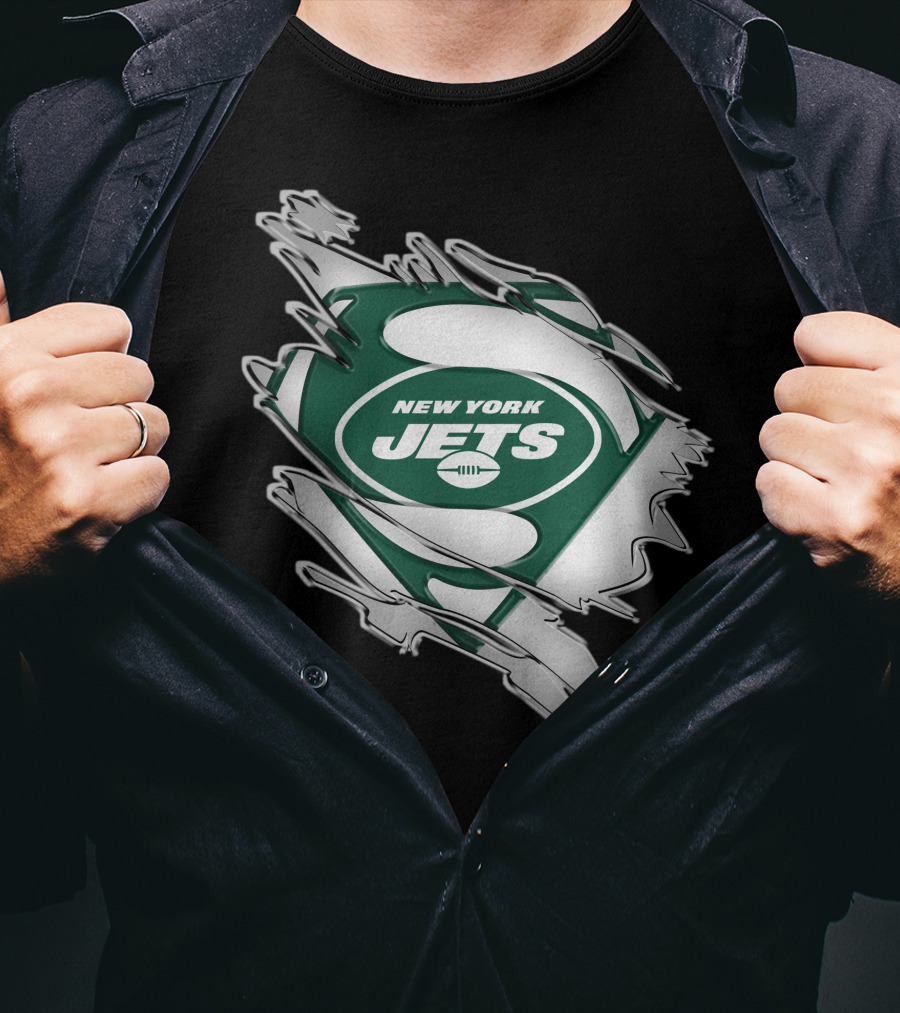 New York Jets Super Man Logo Rip T-Shirt