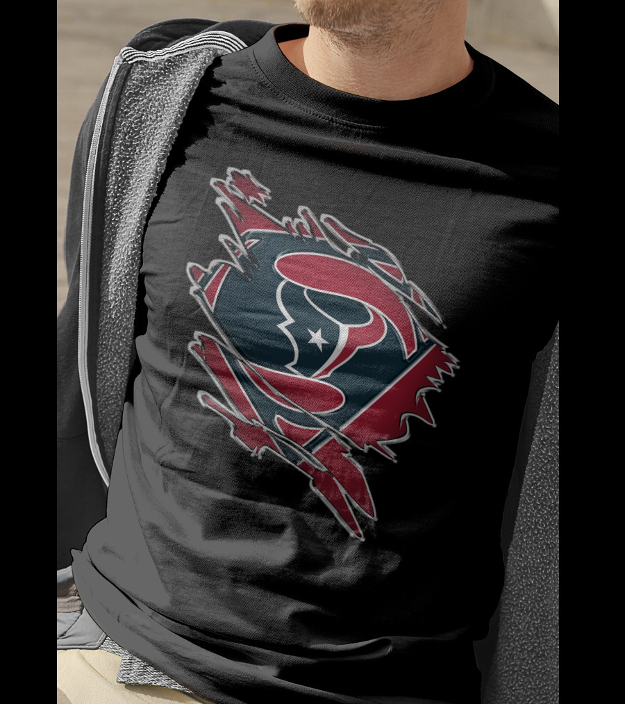 Texans Super Man Logo On Torn Background T-Shirt
