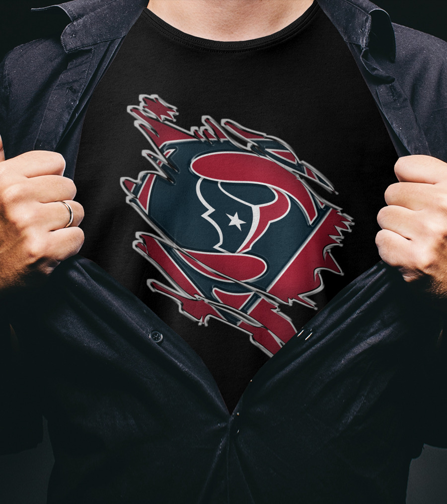 Texans Super Man Logo On Torn Background T-Shirt