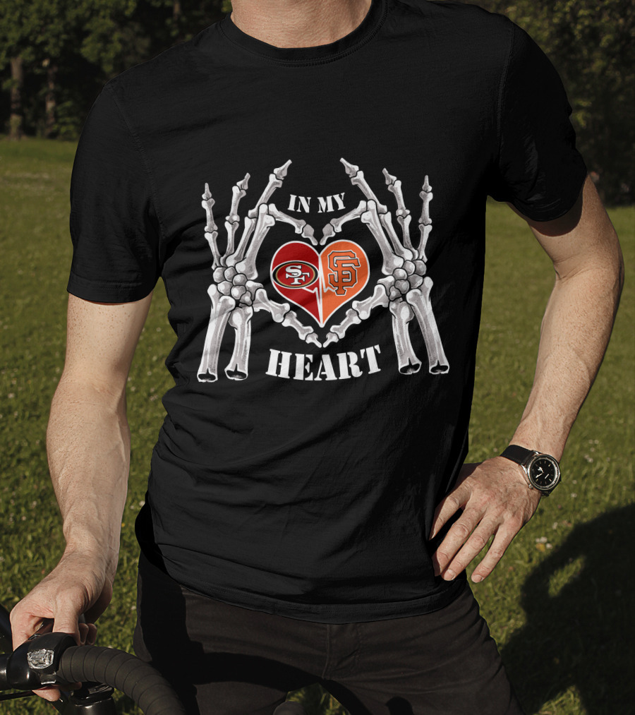 49ers Giants Skeleton Heart Halloween In My Heart T-Shirt