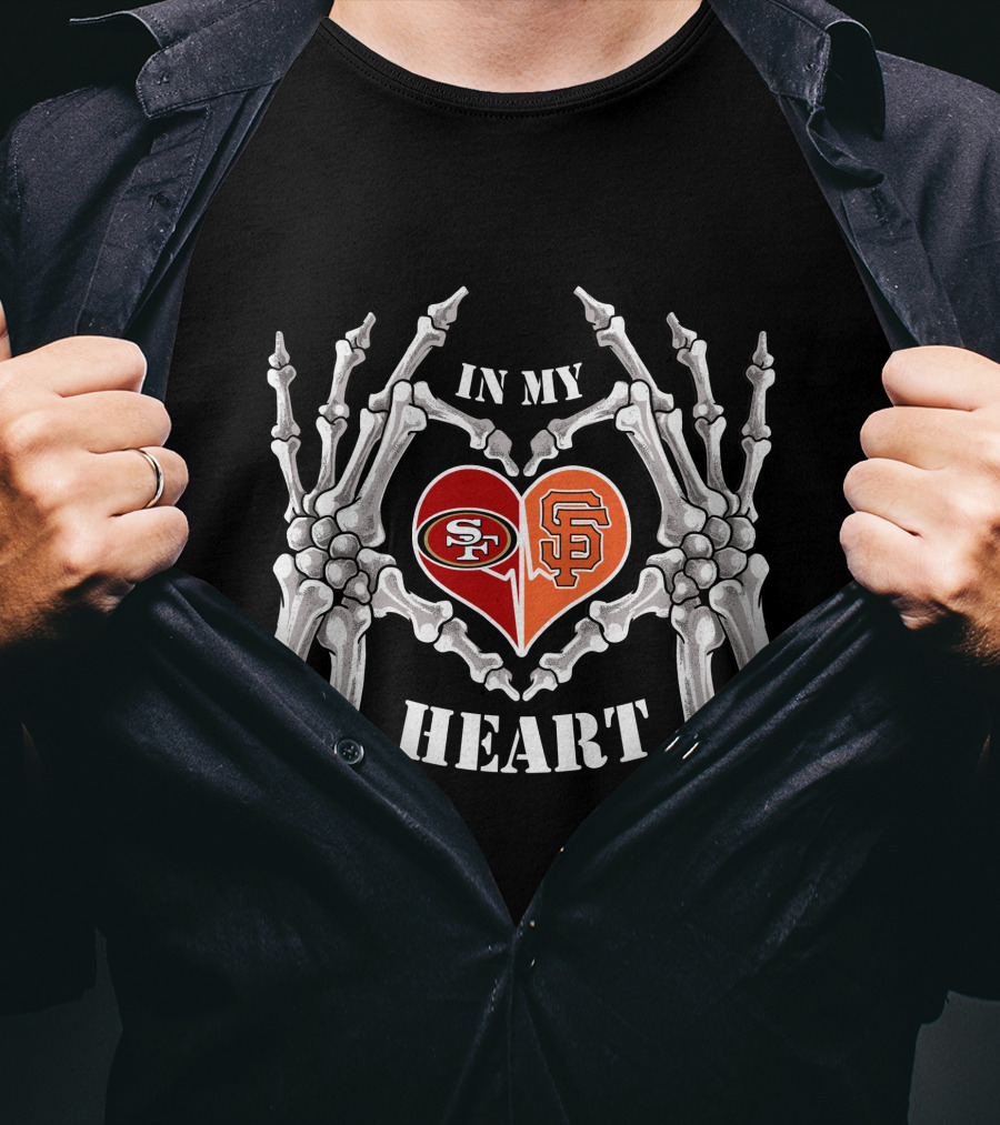 49ers Giants Skeleton Heart Halloween In My Heart T-Shirt