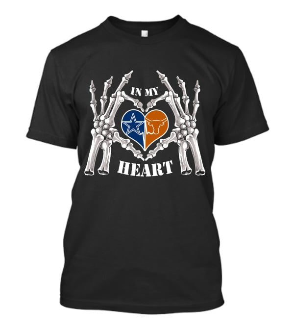 In My Heart Cowboys Longhorns Skeleton Hands Texas Football Love T-Shirt