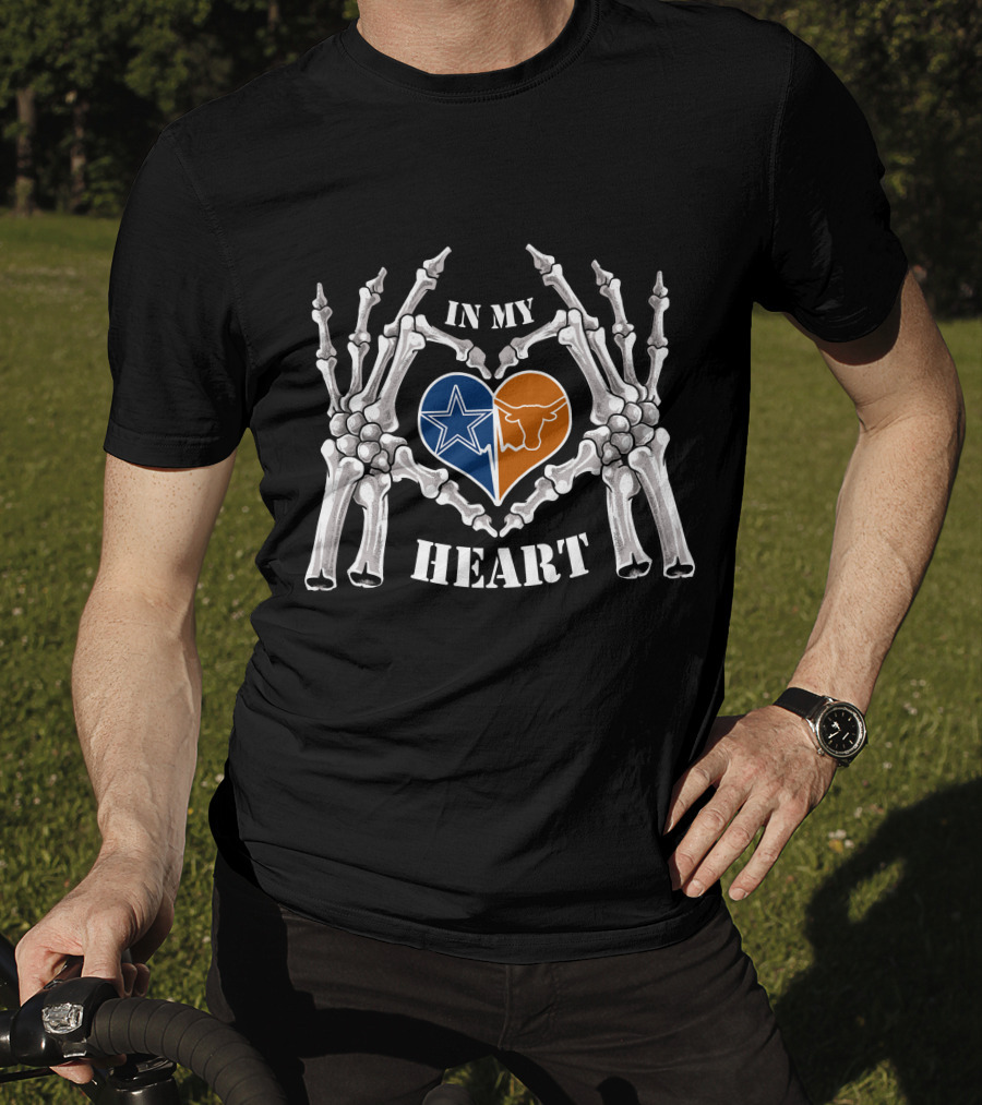 In My Heart Cowboys Longhorns Skeleton Hands Texas Football Love T-Shirt
