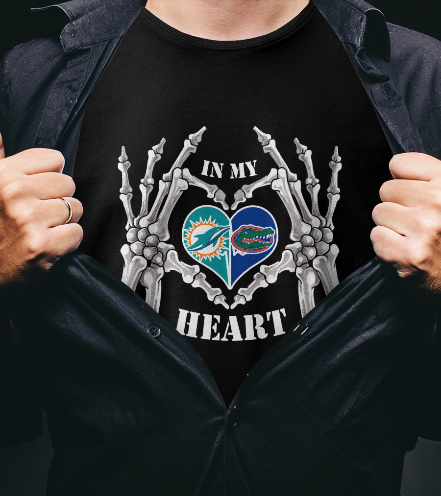In My Heart Miami Dolphins Florida Gators Skeleton Hands T-Shirt
