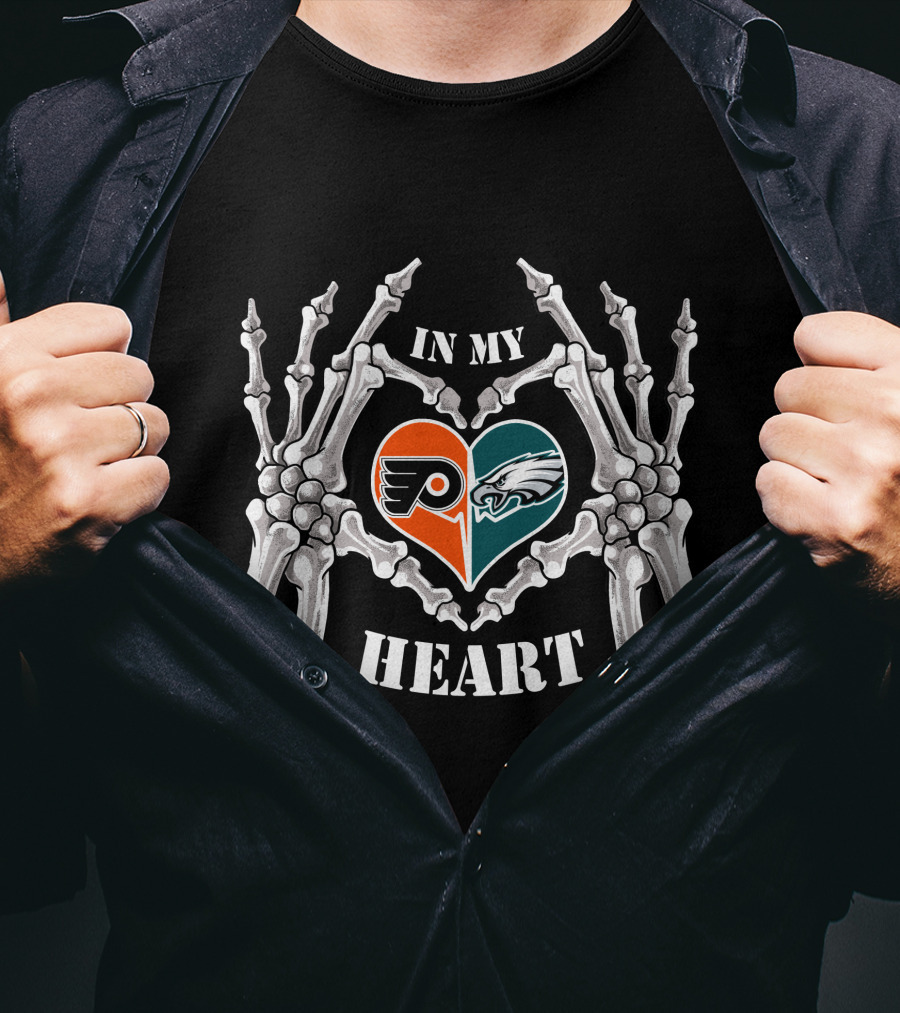In My Heart Eagles Flyers Skeleton Hands Heart T-Shirt
