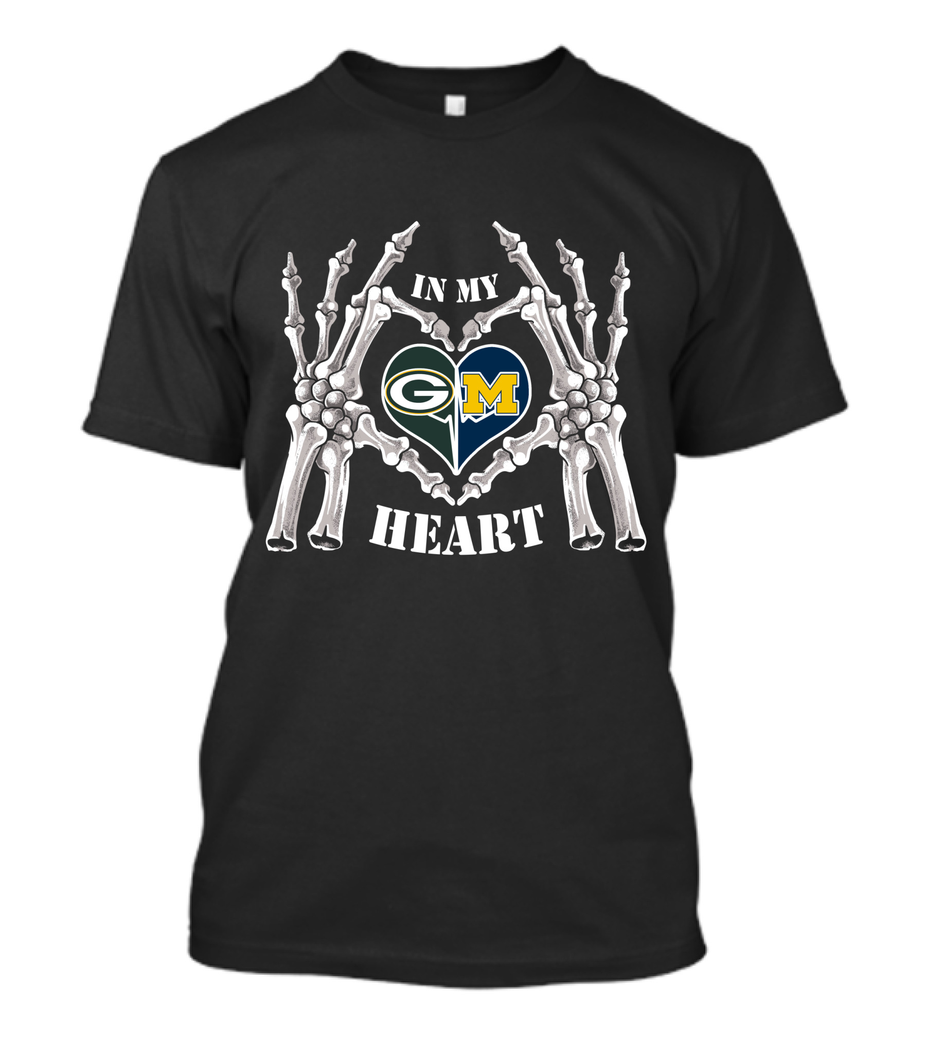 In My Heart Packers Wolverines G And M Skeleton Hands T-Shirt
