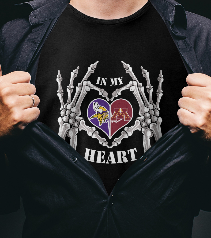 In My Heart Vikings Gophers Skeleton Hands T-Shirt