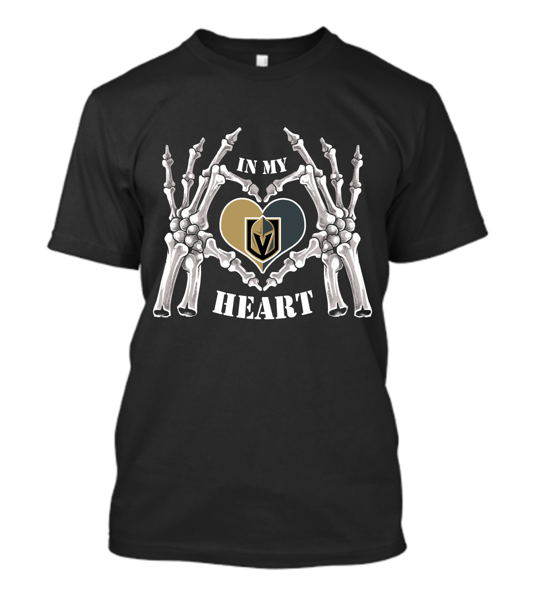 Knights Golden Emblem In My Heart Surrounded By Skeleton Hands T-Shirt
