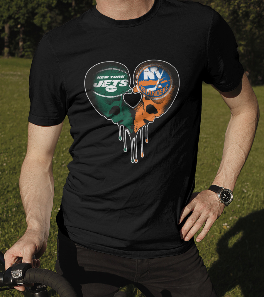 New York Jets NY Islanders Skull Heart Drip T-Shirt