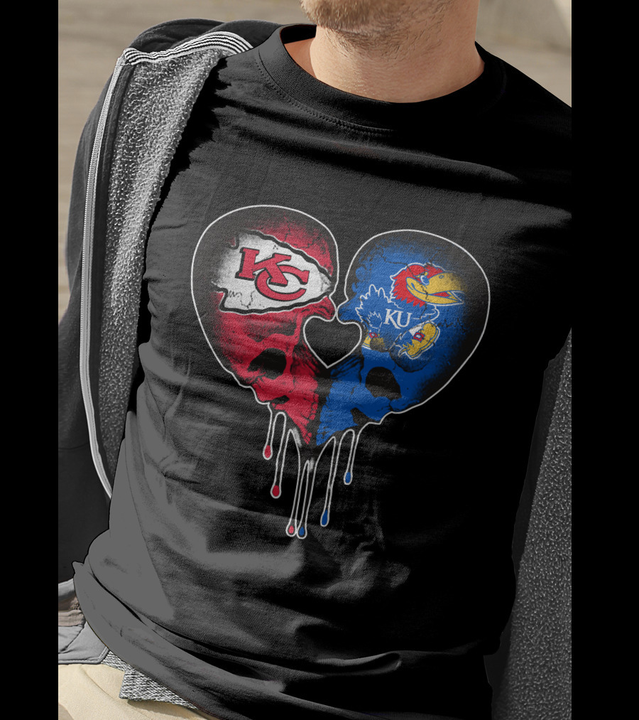 Chiefs KU Jayhawks Heart Skull T-Shirt