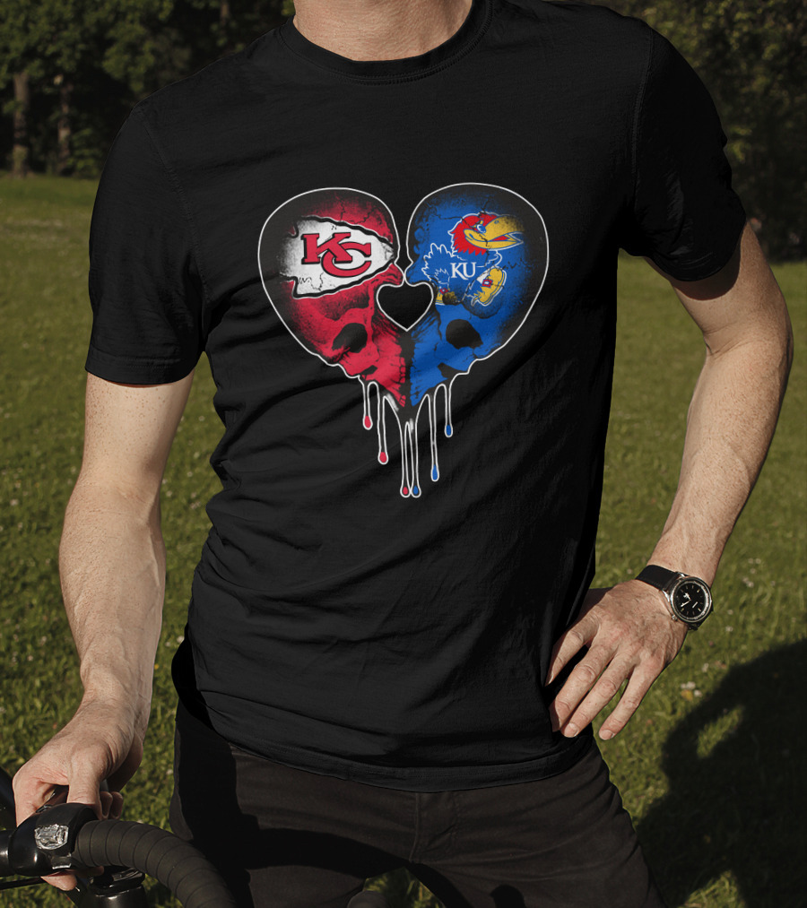 Chiefs KU Jayhawks Heart Skull T-Shirt