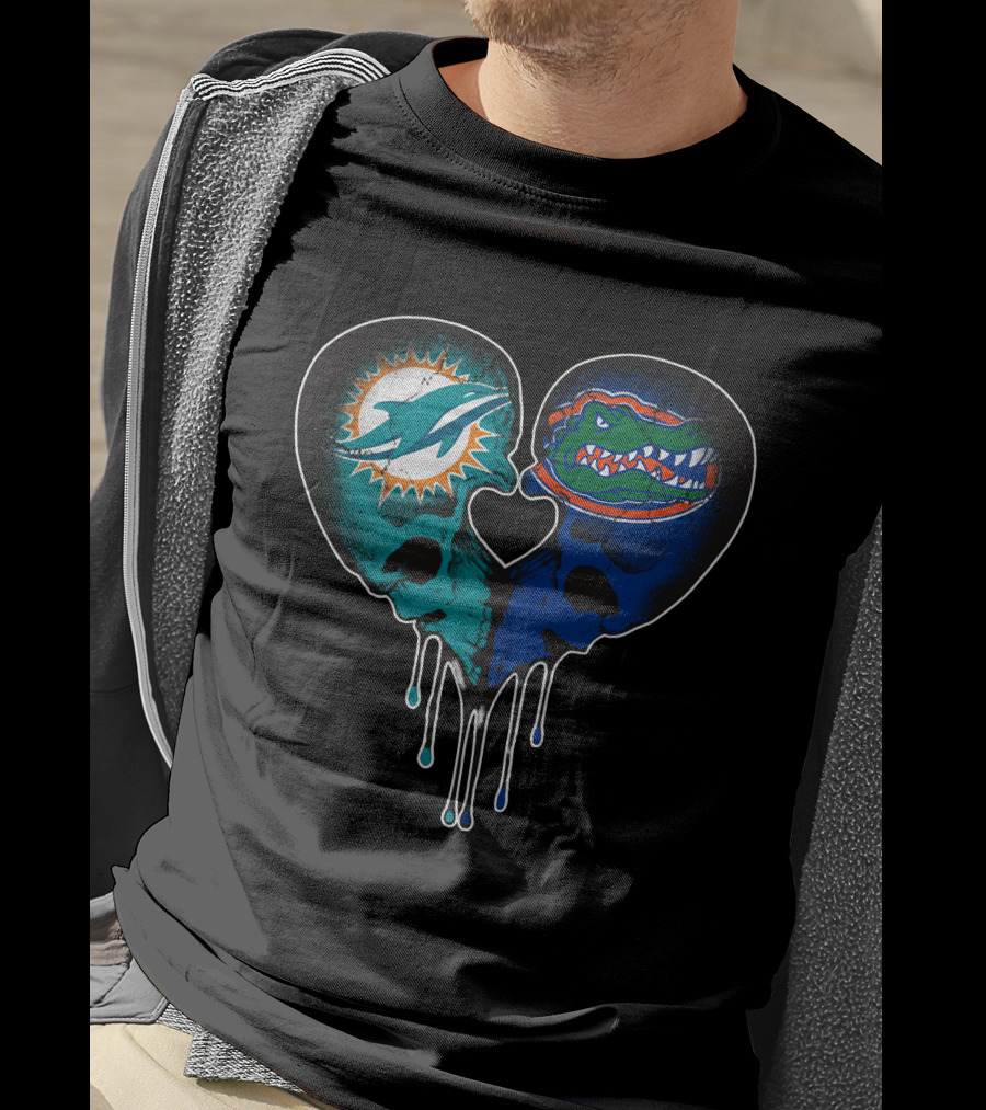 Heart Shaped Dolphins Gators Skulls Dripping T-Shirt