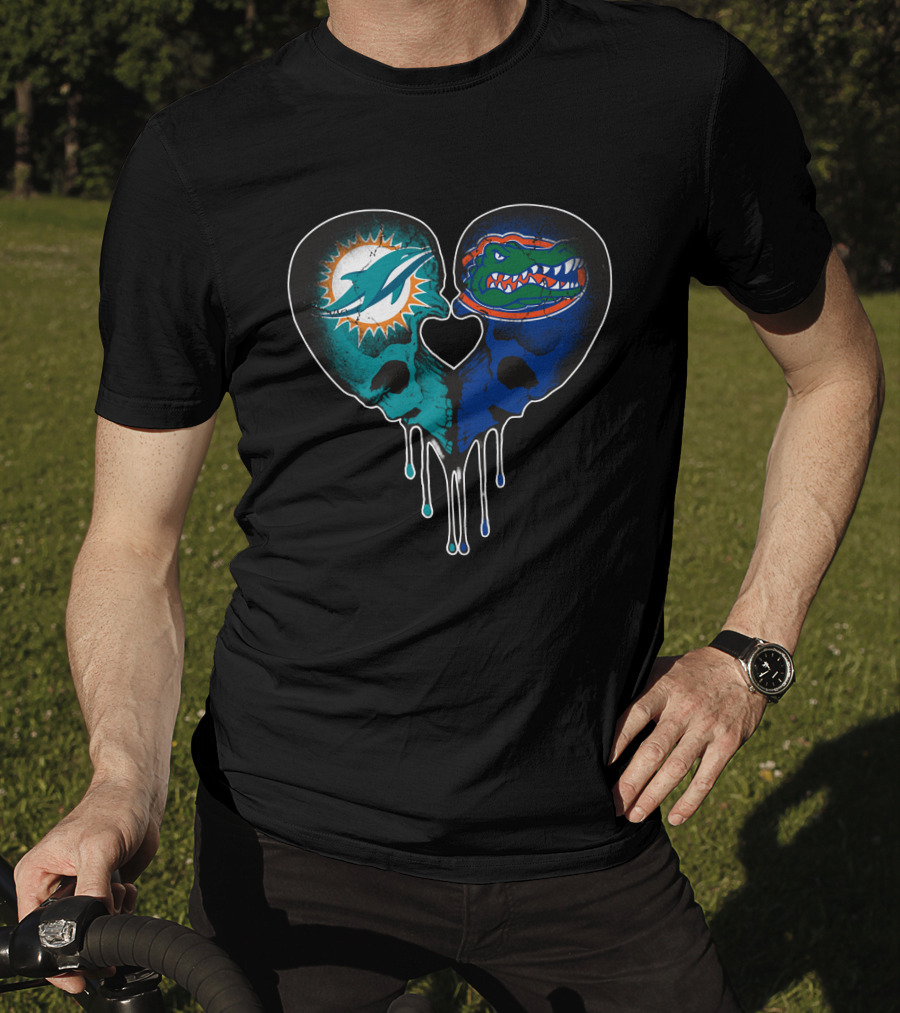 Heart Shaped Dolphins Gators Skulls Dripping T-Shirt