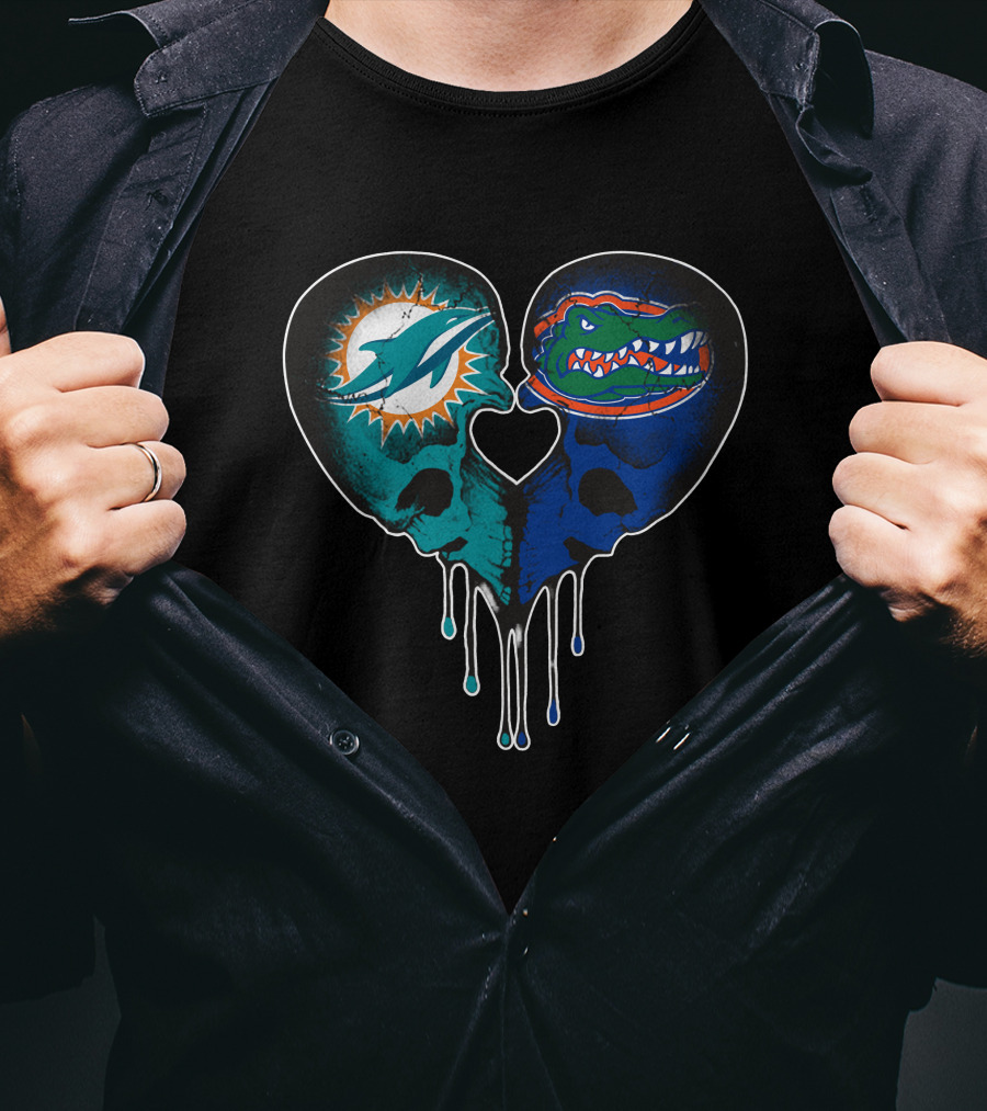 Heart Shaped Dolphins Gators Skulls Dripping T-Shirt