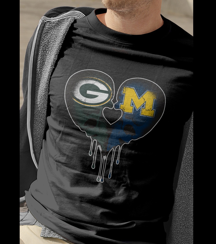 Packers And Michigan Wolverines Heart Fusion T-Shirt