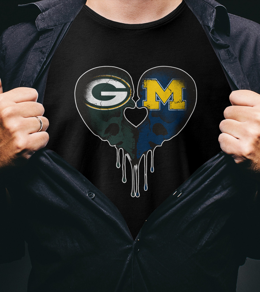 Packers And Michigan Wolverines Heart Fusion T-Shirt