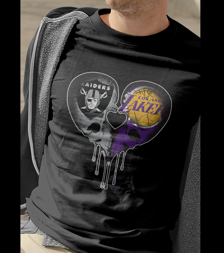 Raiders Lakers Skull Heart Fusion T-Shirt