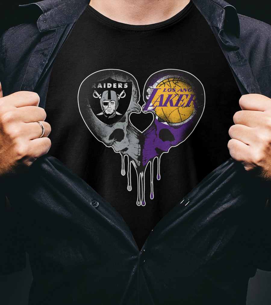 Raiders Lakers Skull Heart Fusion T-Shirt