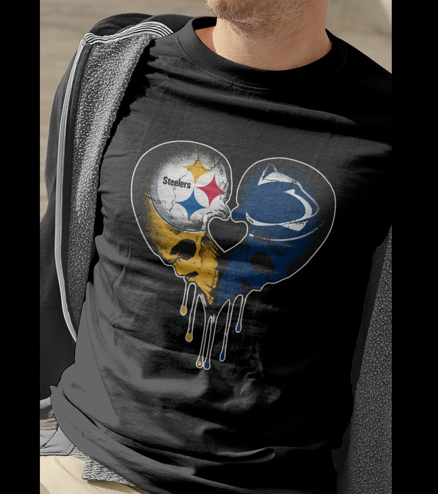 Steelers Lions Dripping Heart Skulls T-Shirt