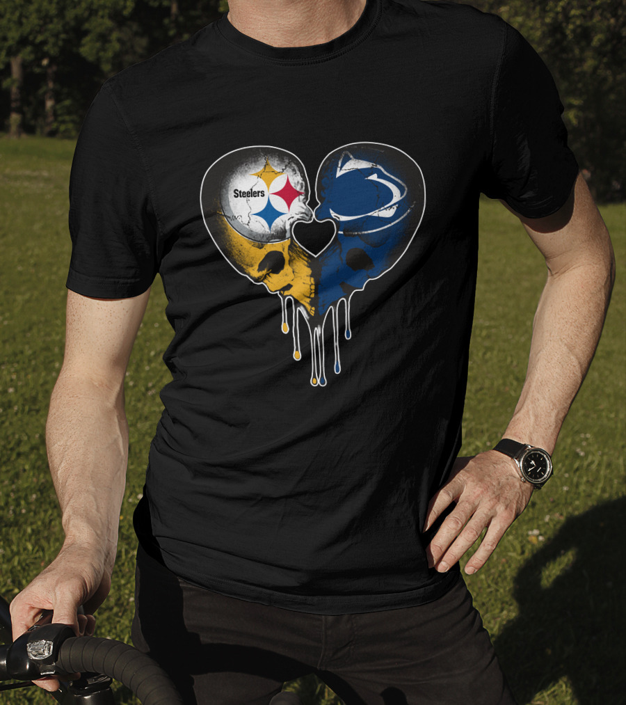 Steelers Lions Dripping Heart Skulls T-Shirt