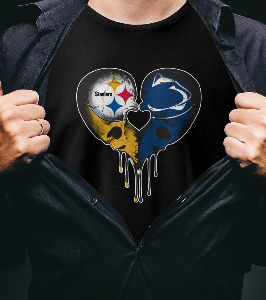 Steelers Lions Dripping Heart Skulls T-Shirt
