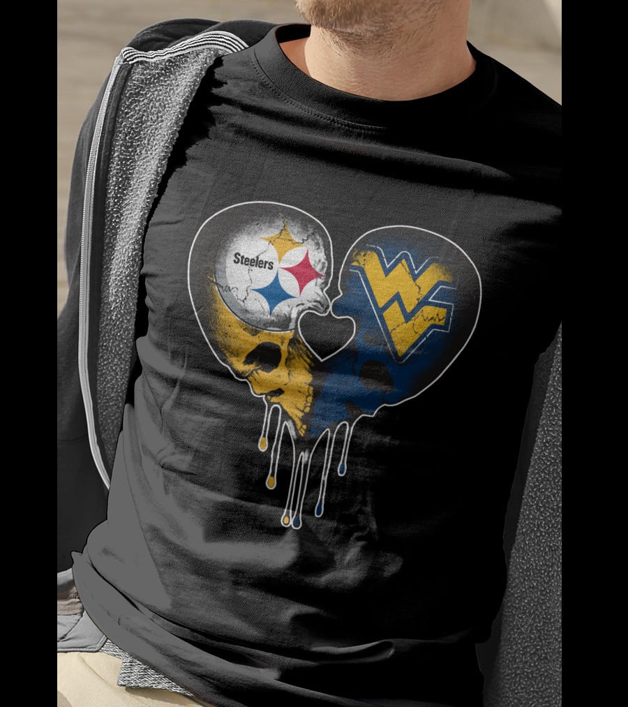 Steelers WVU Heart Skull Logo Fusion T-Shirt