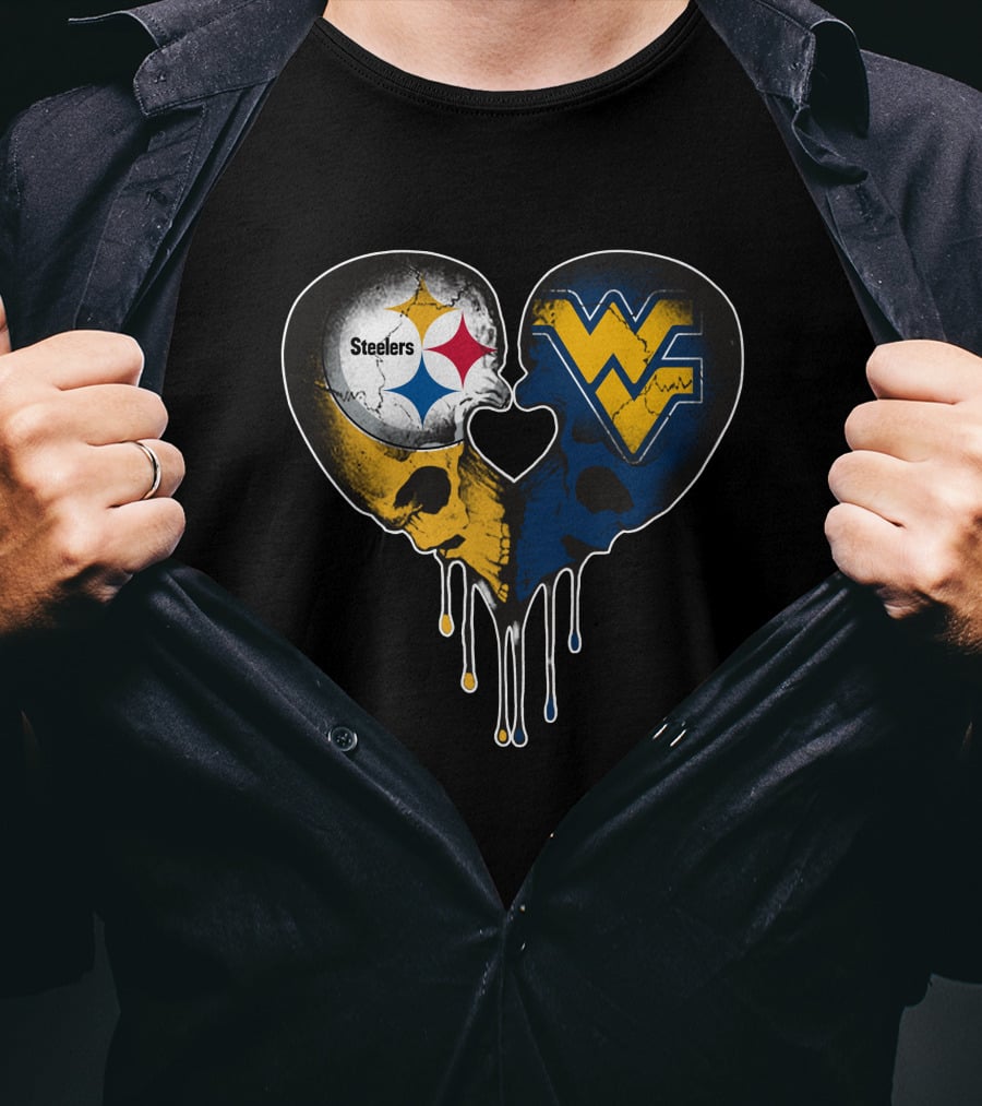 Steelers WVU Heart Skull Logo Fusion T-Shirt