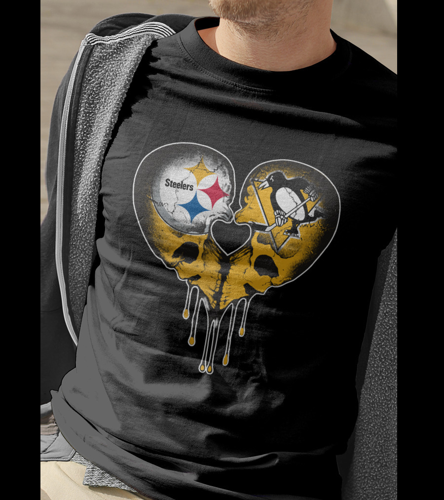 Steelers Penguins Skull Heart Drip T-Shirt