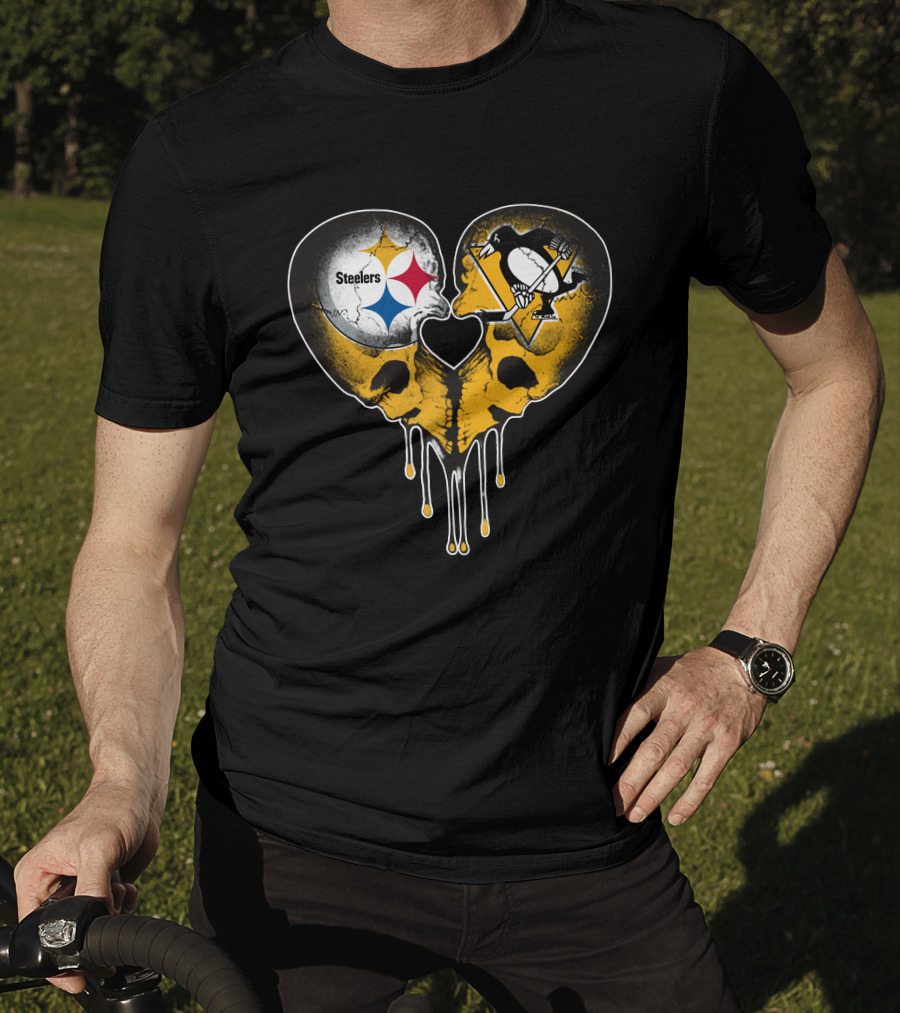 Steelers Penguins Skull Heart Drip T-Shirt