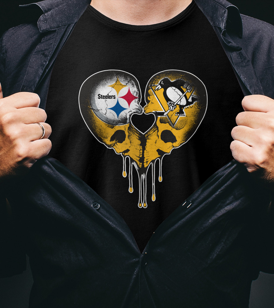 Steelers Penguins Skull Heart Drip T-Shirt
