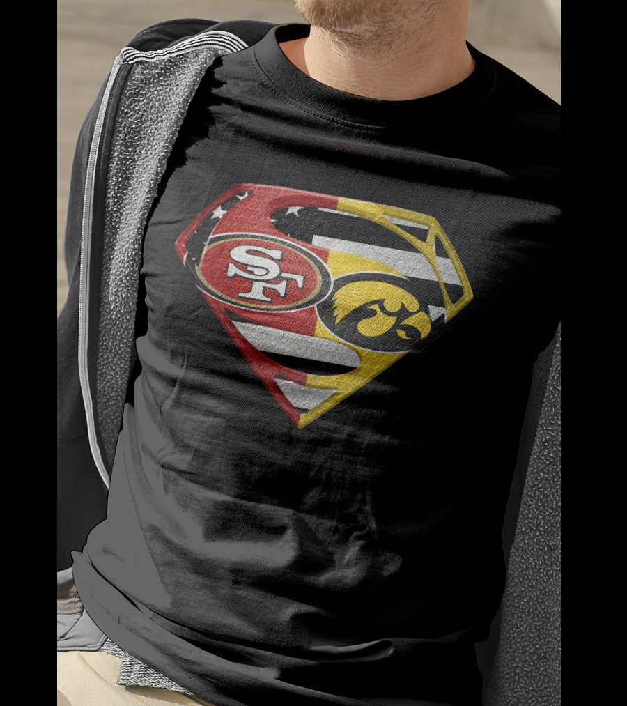 San Francisco 49ers Iowa Hawkeyes Super Logo Usa Flag T-Shirt
