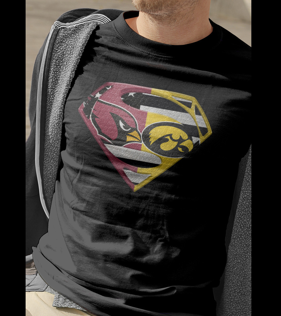 Arizona Cardinals And Iowa Hawkeyes Superman Logo Usa Flag Fusion T-Shirt