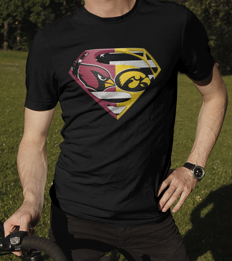 Arizona Cardinals And Iowa Hawkeyes Superman Logo Usa Flag Fusion T-Shirt
