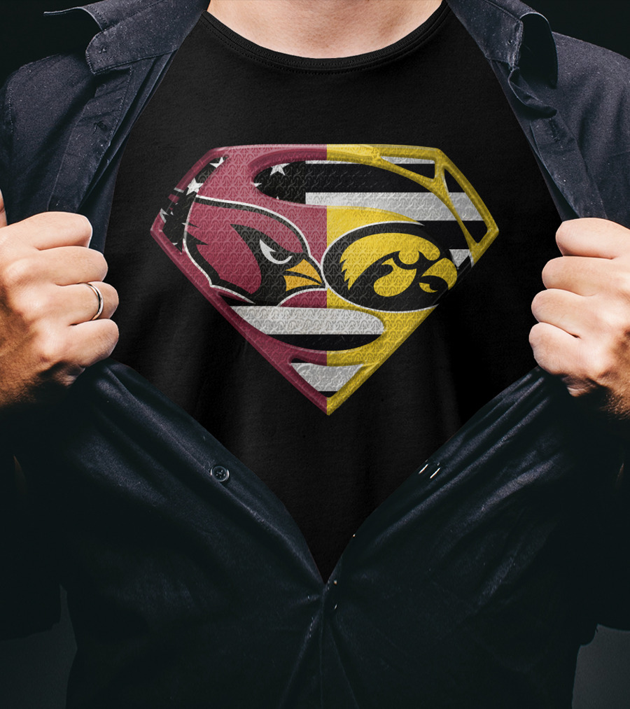 Arizona Cardinals And Iowa Hawkeyes Superman Logo Usa Flag Fusion T-Shirt